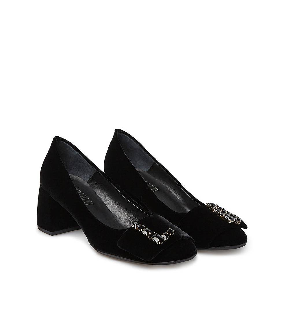 Loriblu Décolleté in velluto nero con Logo Signature in cristalli Vendita Calda