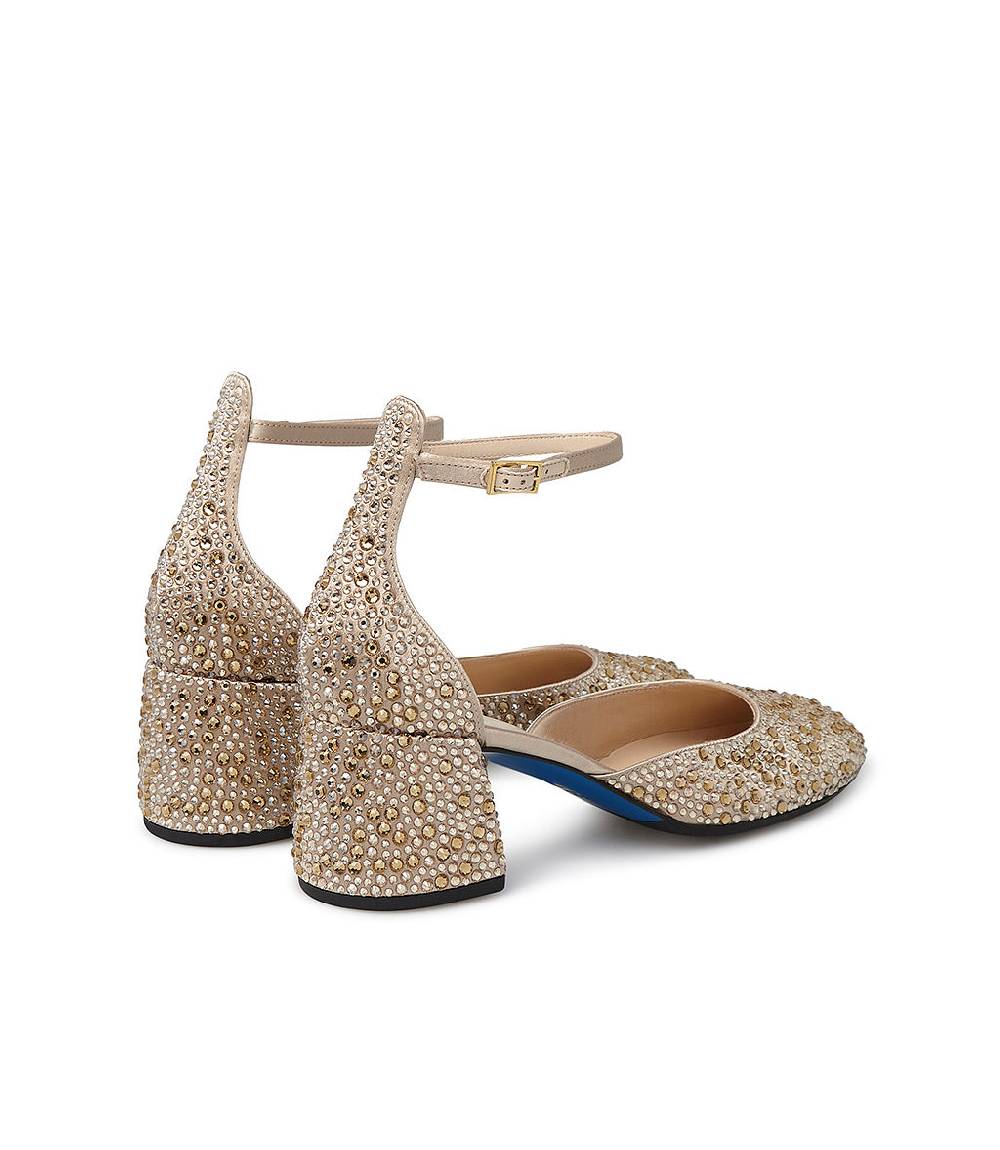 Loriblu Décolleté Mary Jane in raso beige con cristalli all-over Vendita Economica