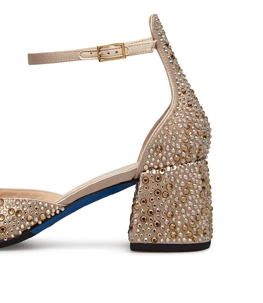 Loriblu Décolleté Mary Jane in raso beige con cristalli all-over Vendita Economica