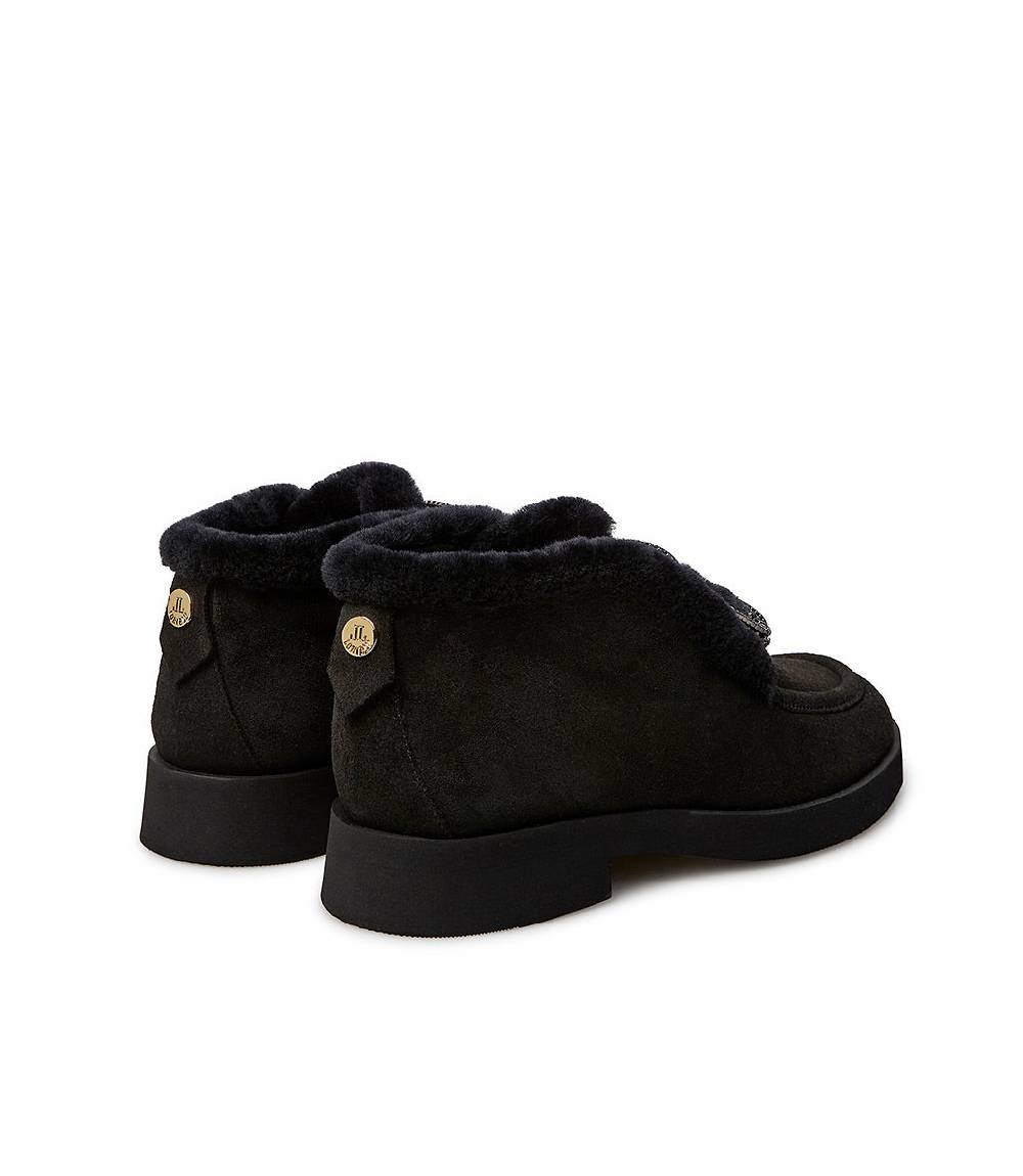 Loriblu Mocassini in camoscio e shearling nero con fibbia-gioiello 50% di sconto con spedizione gratuita