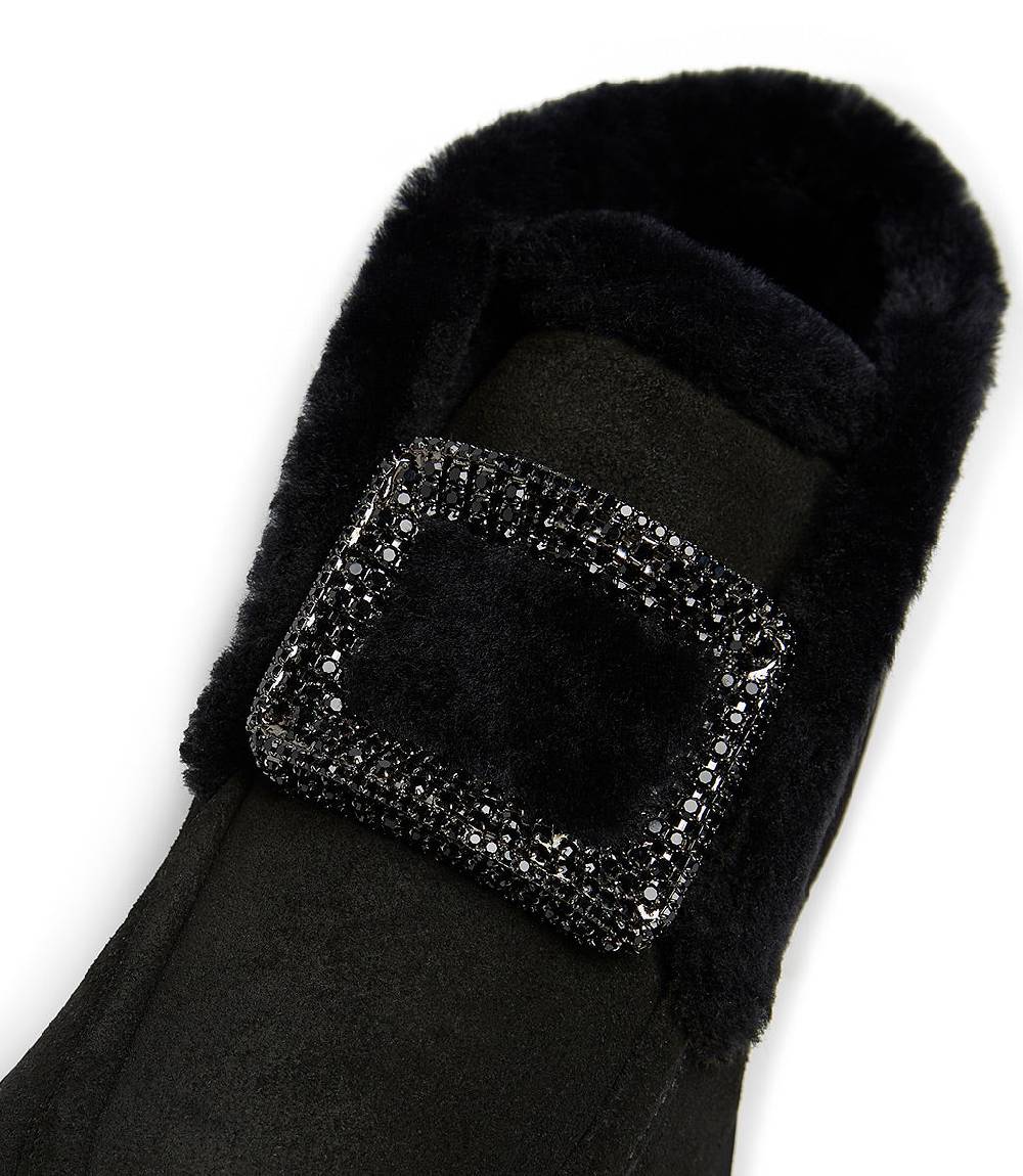 Loriblu Mocassini in camoscio e shearling nero con fibbia-gioiello 50% di sconto con spedizione gratuita