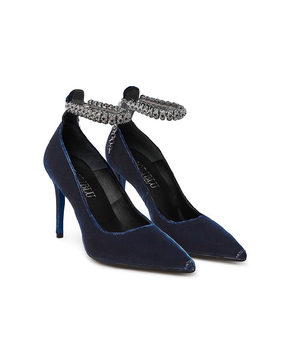 Loriblu Décolleté in velluto blu con cinturino gioiello Consegna Veloce