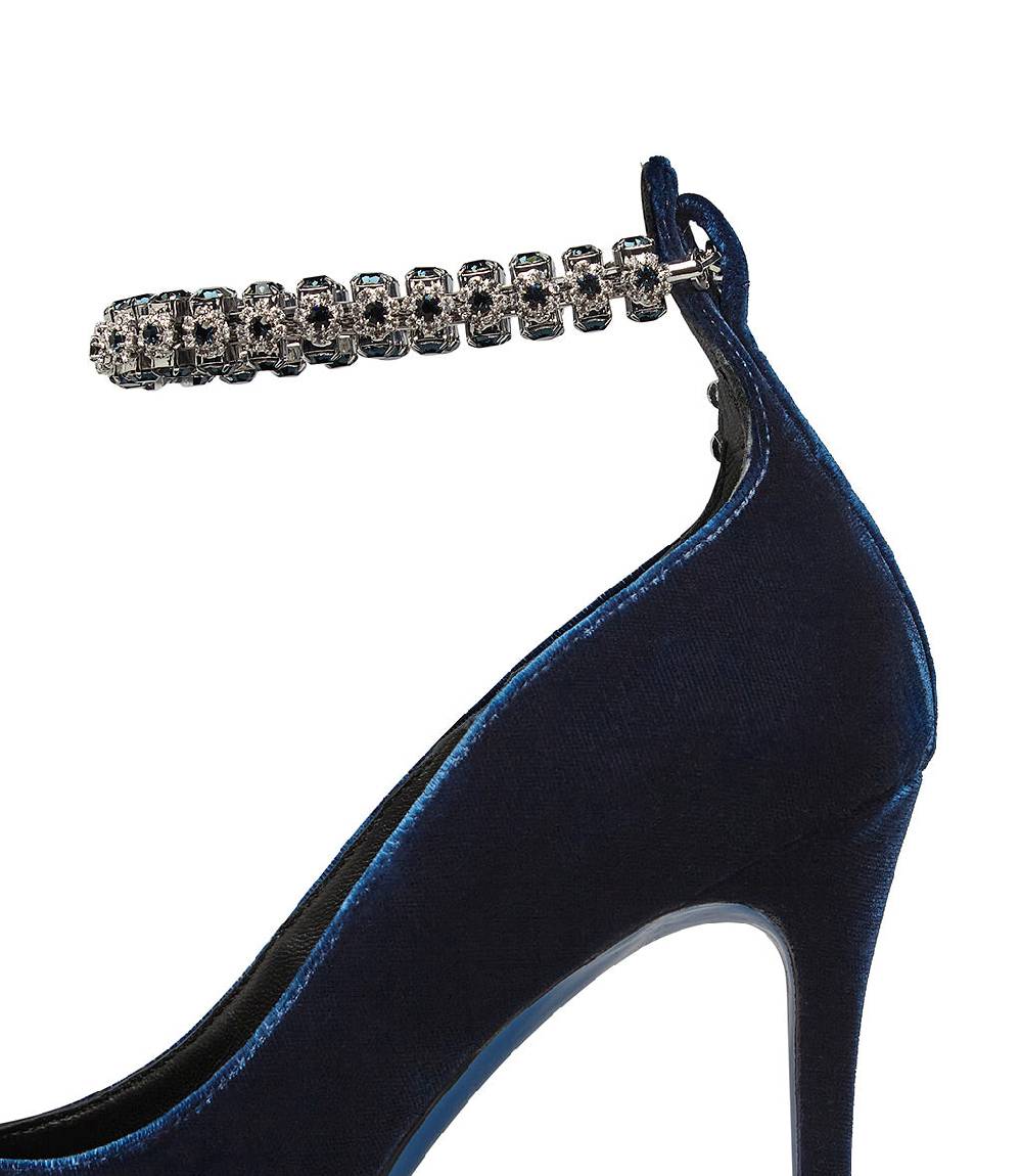 Loriblu Décolleté in velluto blu con cinturino gioiello Consegna Veloce
