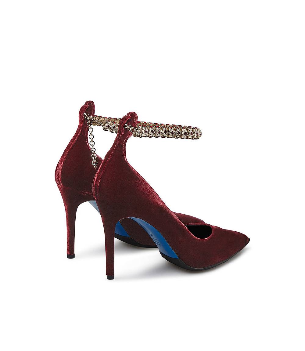 Loriblu Décolleté in velluto rosso rubino con cinturino gioiello Promozione Limitata