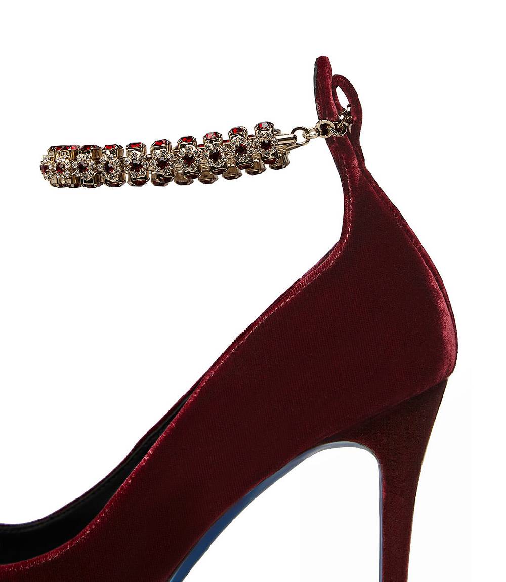 Loriblu Décolleté in velluto rosso rubino con cinturino gioiello Promozione Limitata