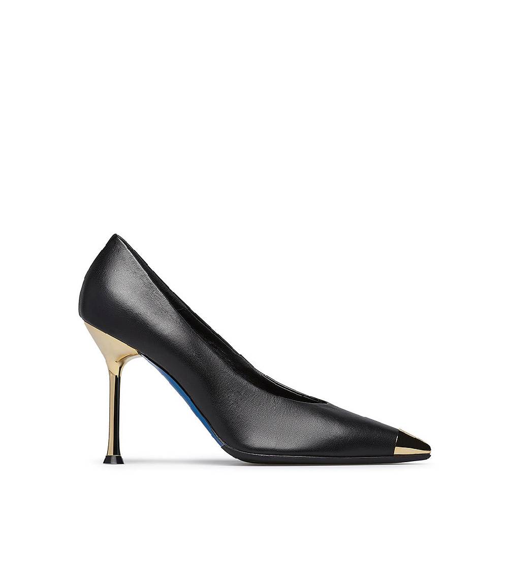 Loriblu Décolleté in nappa nera con tacco e punta in metallo oro Fino Al -60%