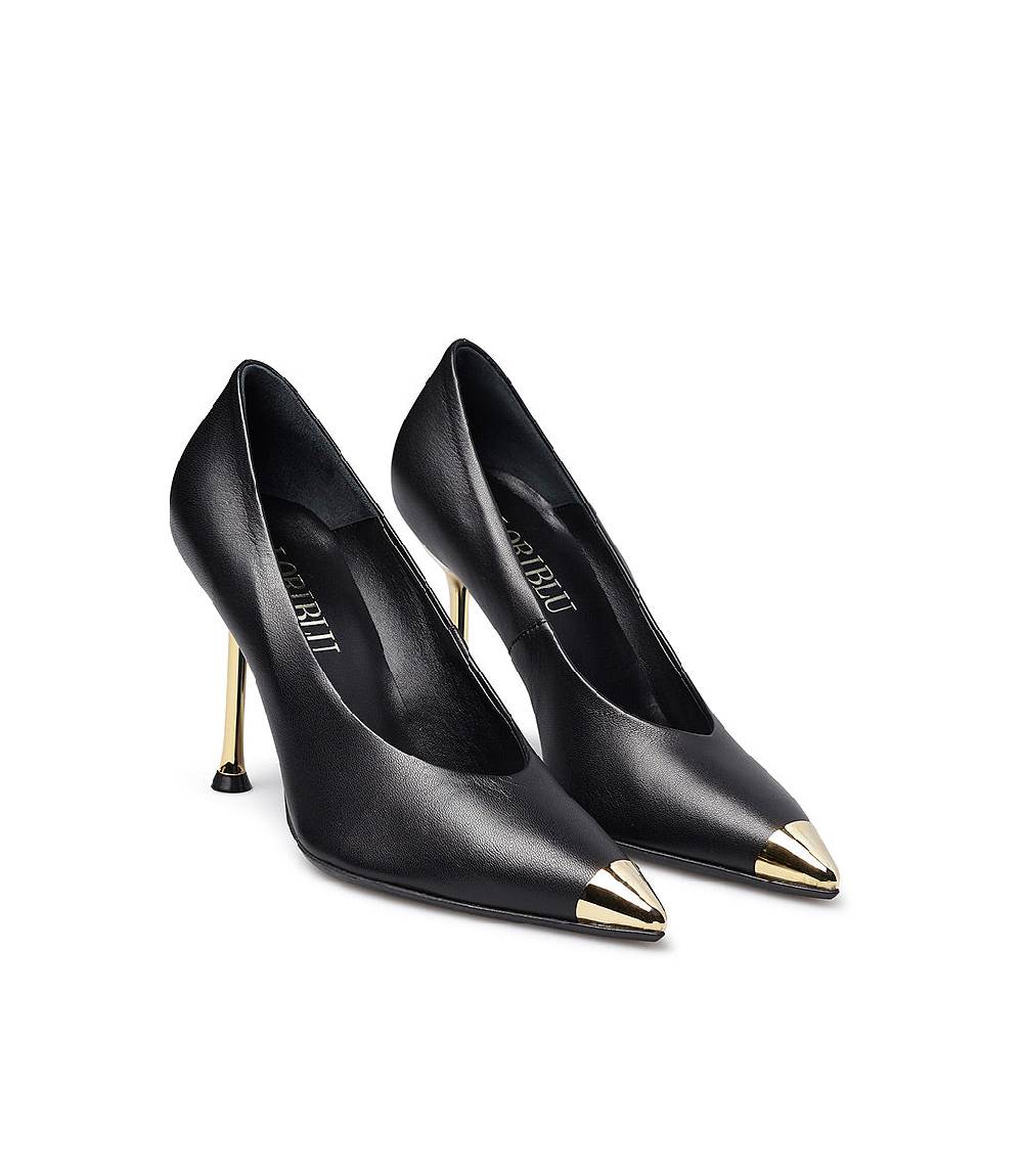 Loriblu Décolleté in nappa nera con tacco e punta in metallo oro Fino Al -60%