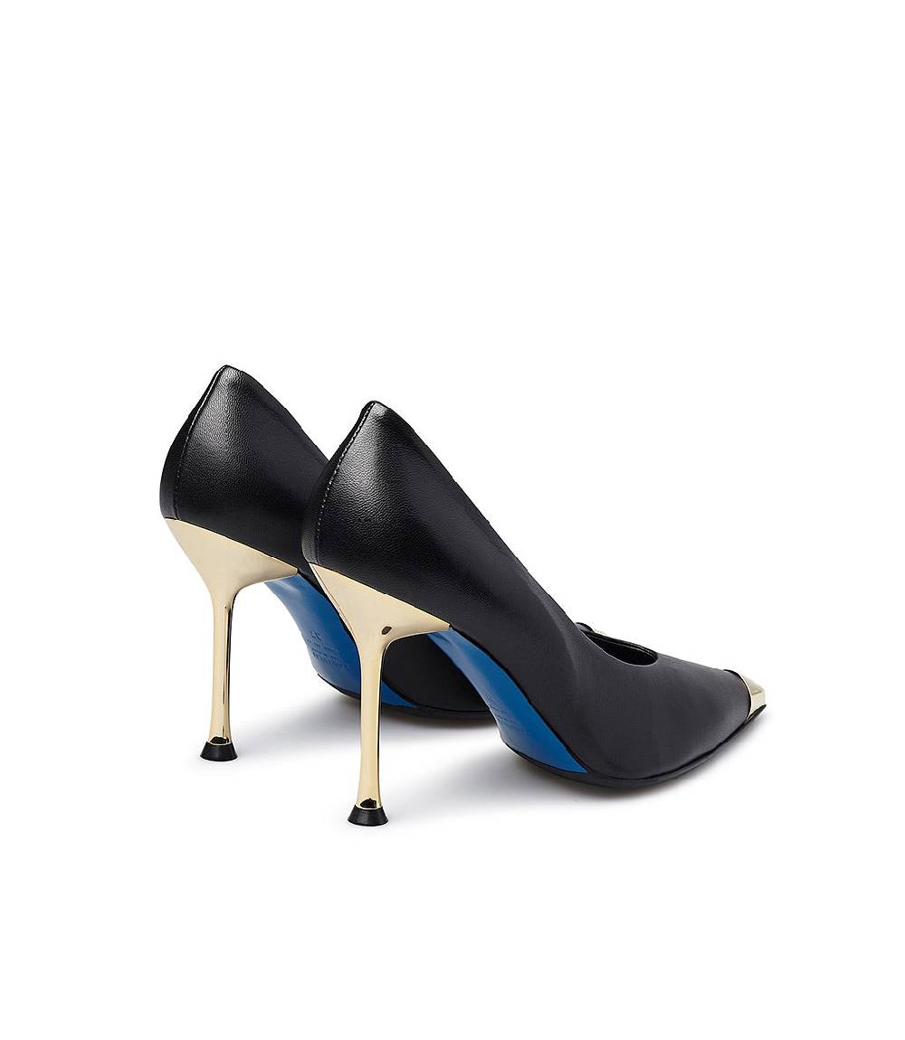 Loriblu Décolleté in nappa nera con tacco e punta in metallo oro Fino Al -60%