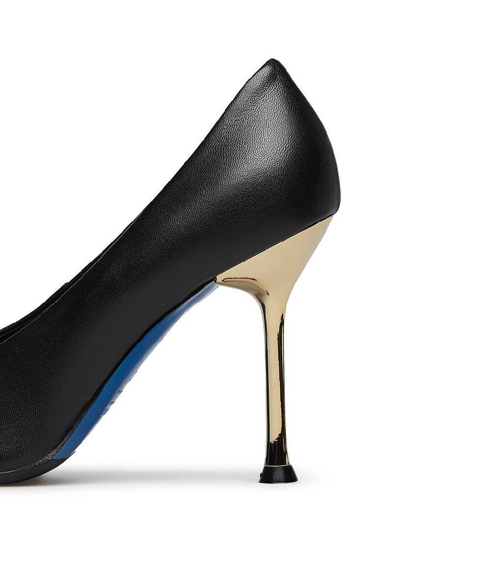 Loriblu Décolleté in nappa nera con tacco e punta in metallo oro Fino Al -60%