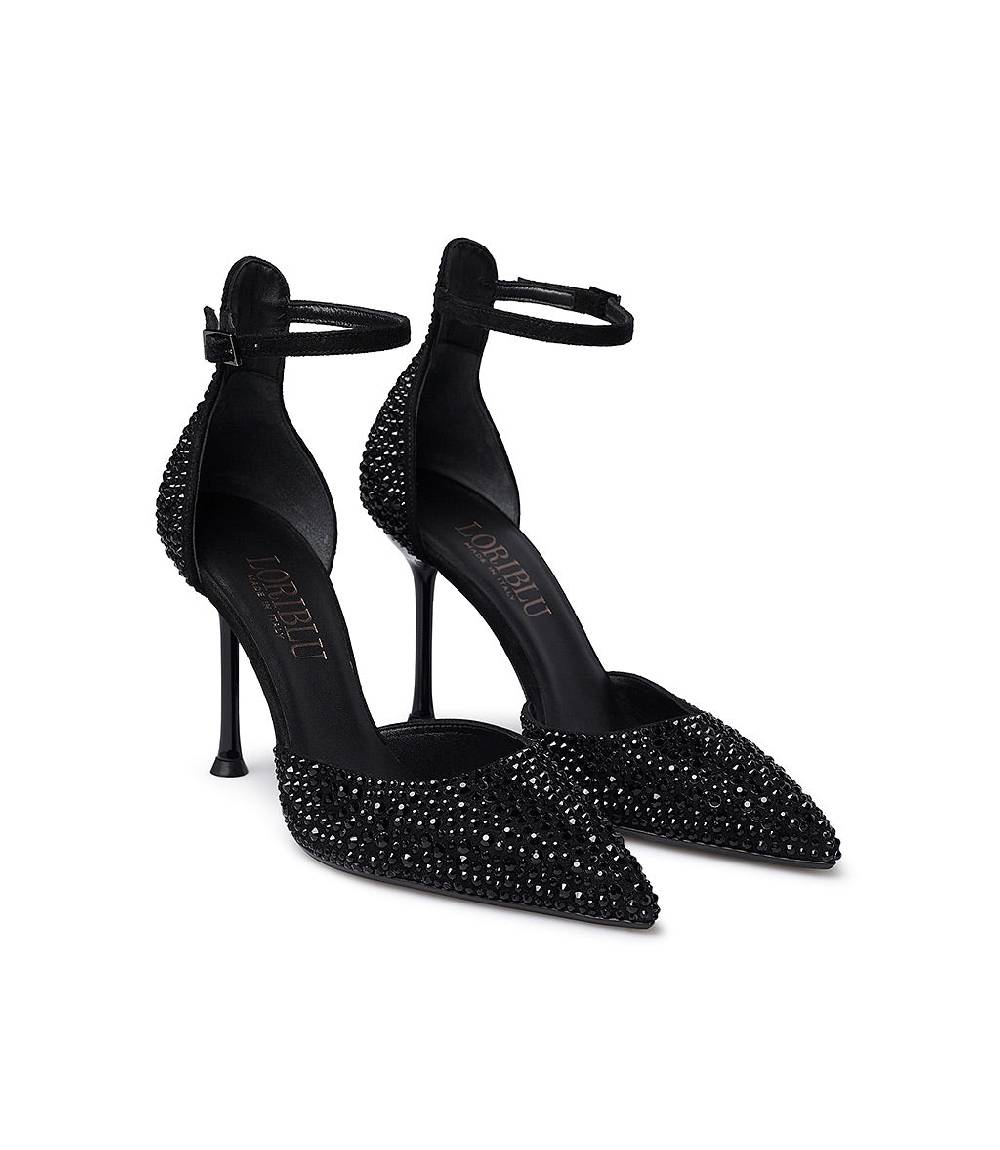 Loriblu Décolleté gioiello in raso nero con cristalli all-over Novità