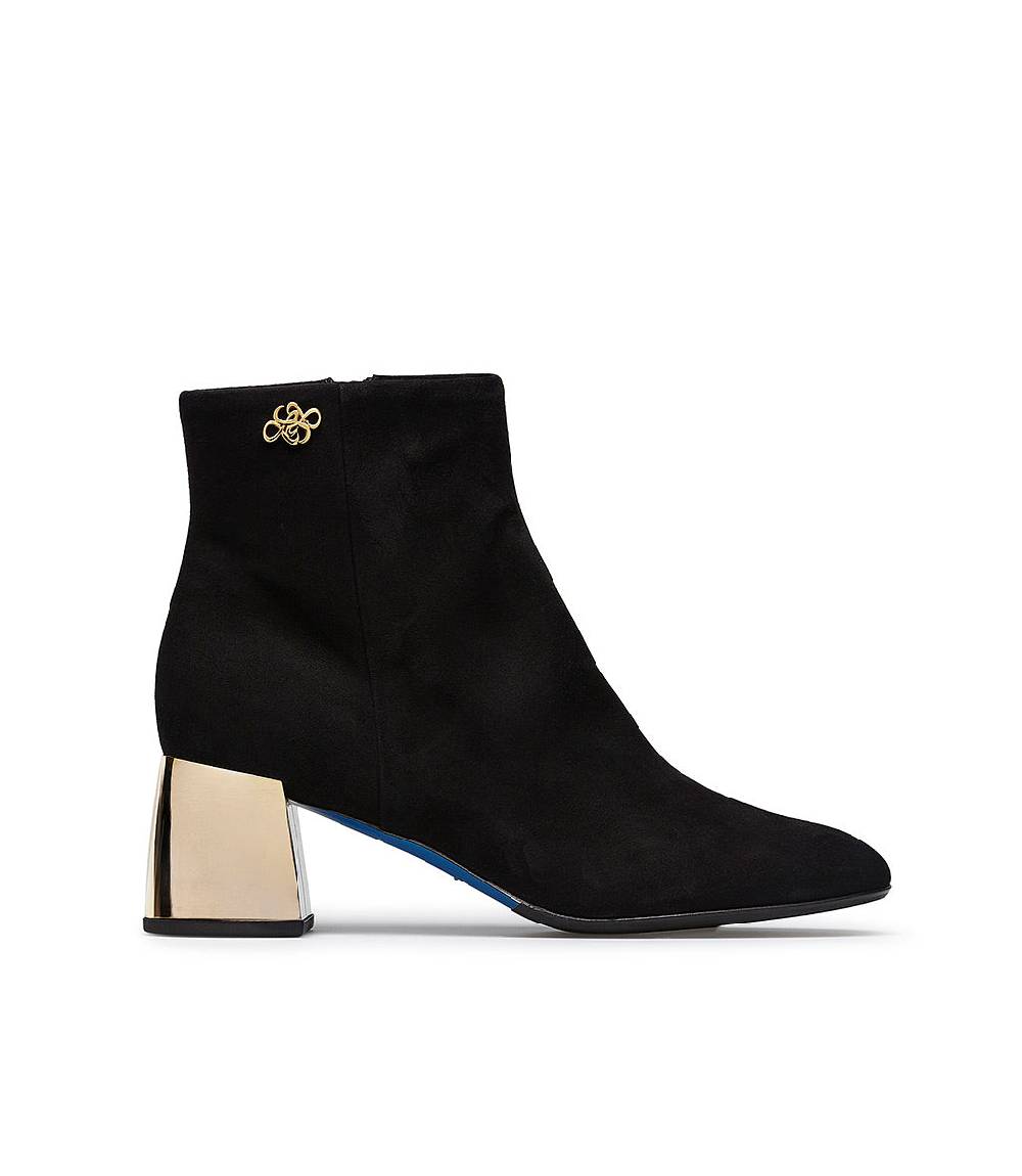 Loriblu Stivaletto in camoscio nero con tacco metal oro Presa