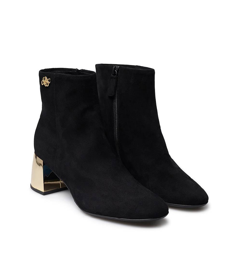 Loriblu Stivaletto in camoscio nero con tacco metal oro Presa