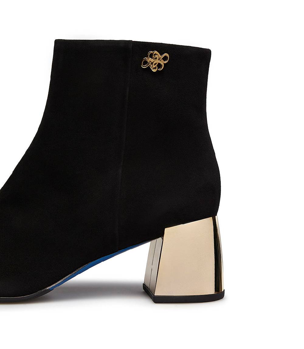 Loriblu Stivaletto in camoscio nero con tacco metal oro Presa
