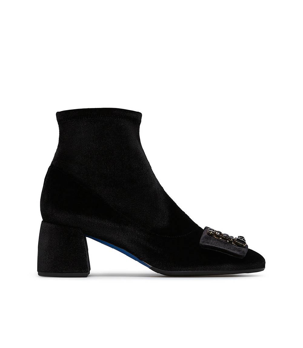 Loriblu Stivaletti in velluto nero con Logo Signature cristalli Offerta