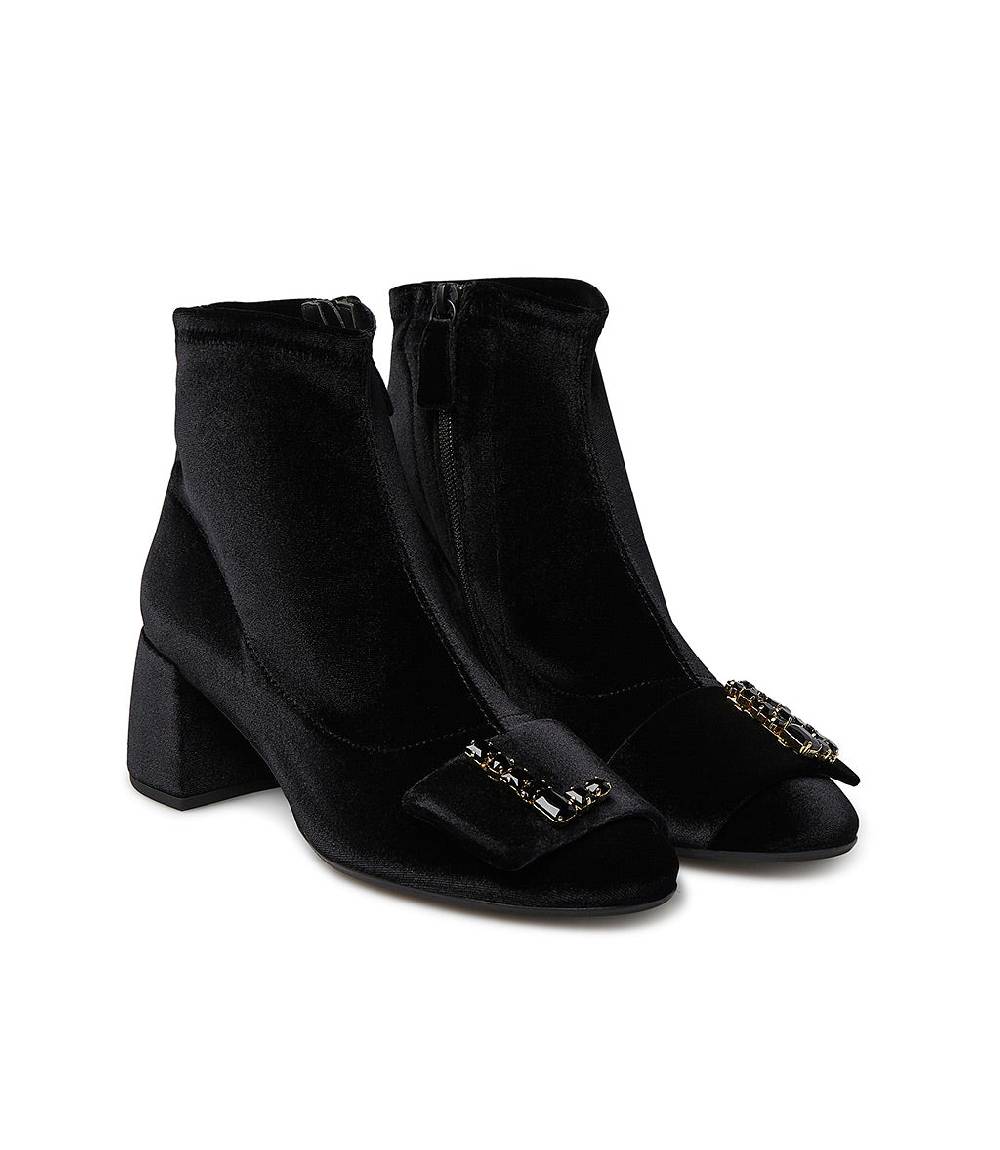 Loriblu Stivaletti in velluto nero con Logo Signature cristalli Offerta