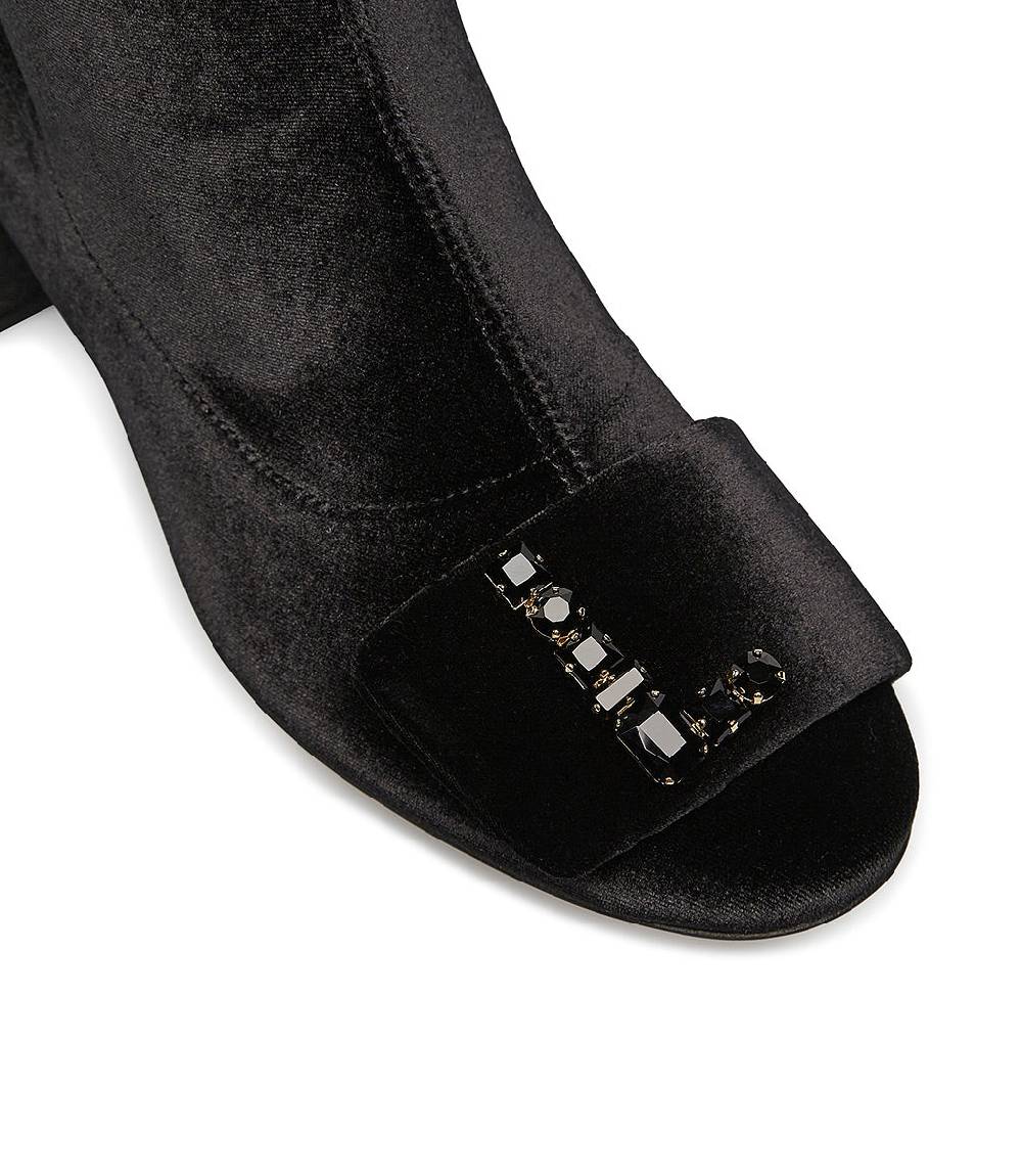 Loriblu Stivaletti in velluto nero con Logo Signature cristalli Offerta