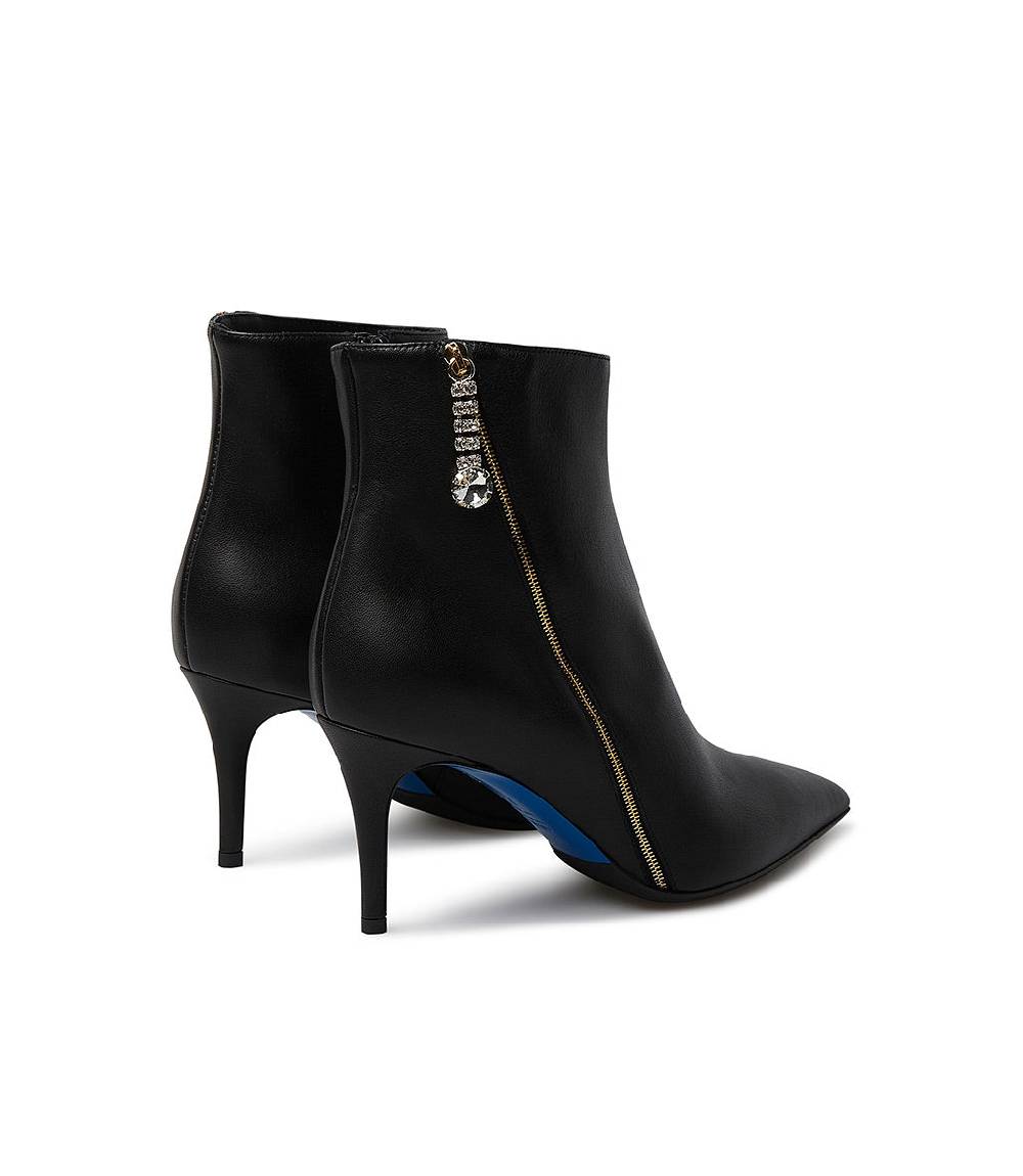 Loriblu Stivaletto in nappa nera con zip decorativa oro Saldi Di Fabbrica