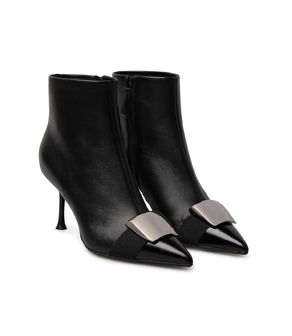 Loriblu Stivaletto in nappa nera con placca Logo metal Vendite Flash