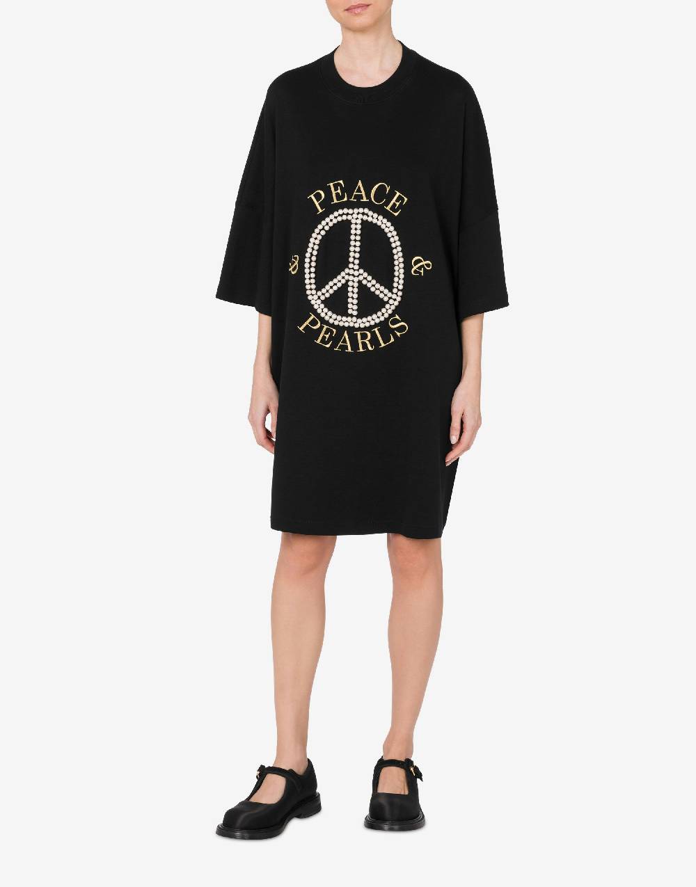 Love Moschino Abito in interlock di cotone Peace & Pearls Offerta
