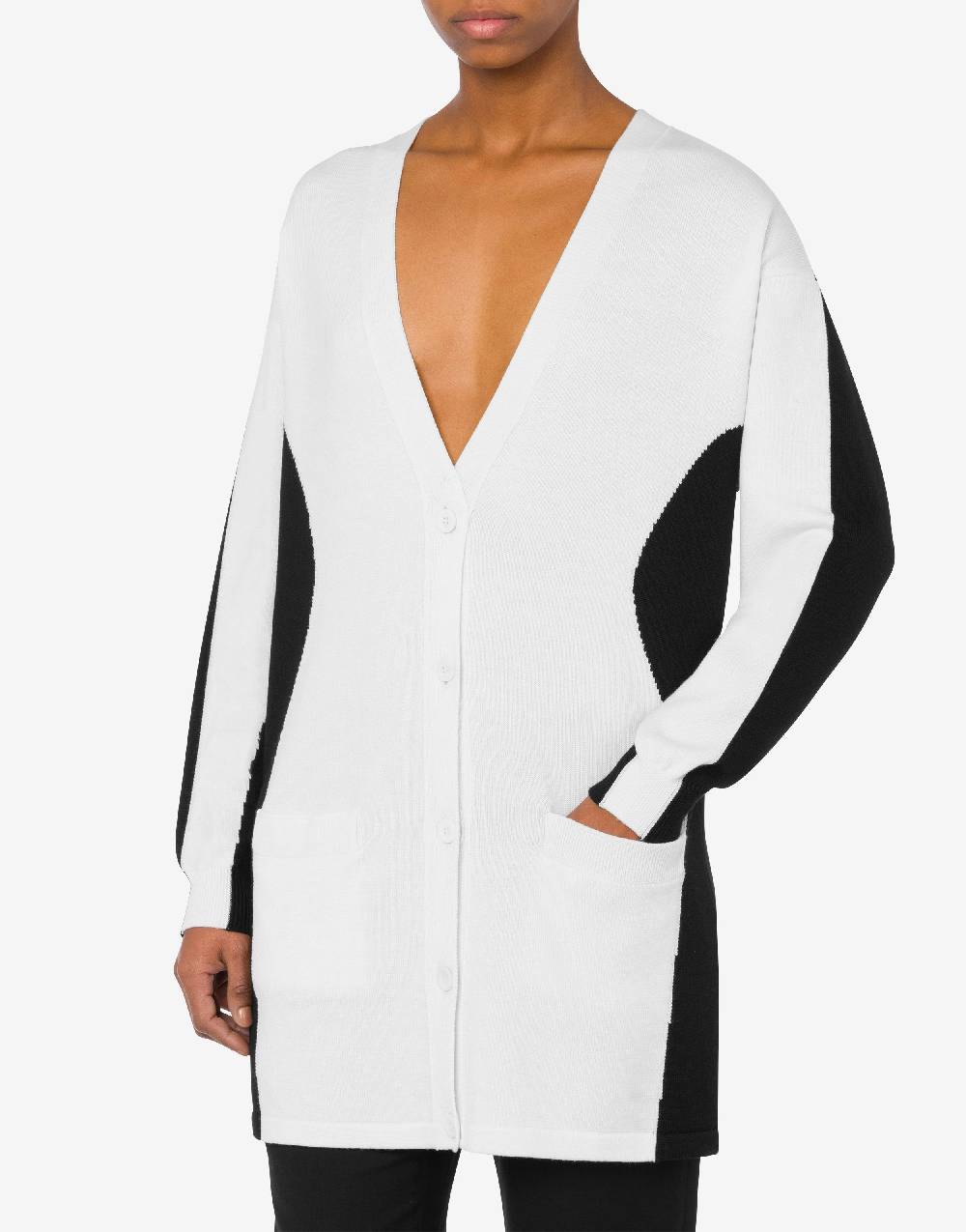 Love Moschino Cardigan in lana Black and White Economico