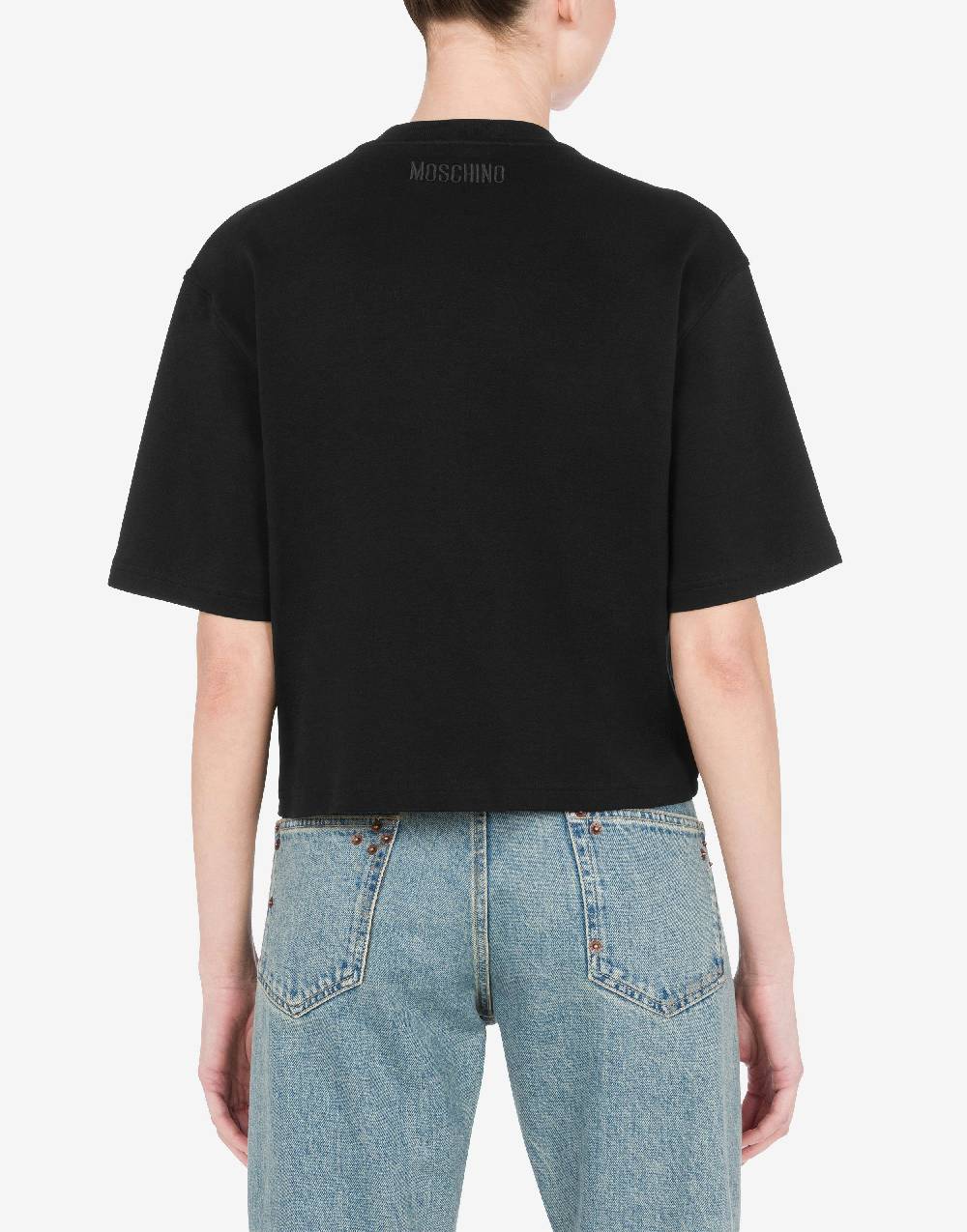 Love Moschino T-shirt in interlock di cotone Peace & Pearls Qualità