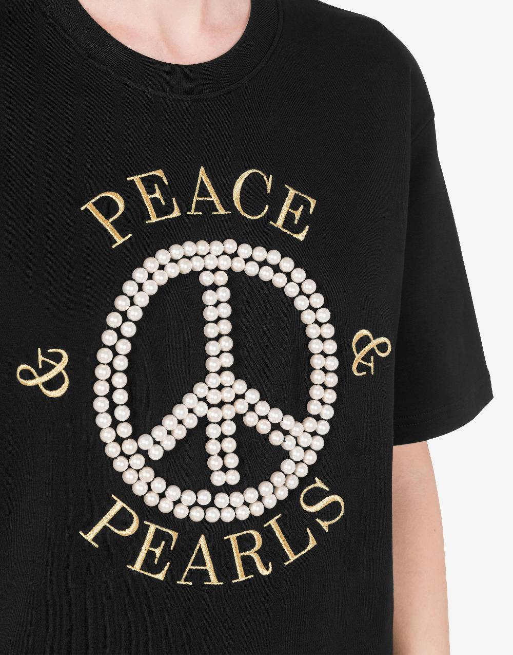 Love Moschino T-shirt in interlock di cotone Peace & Pearls Qualità