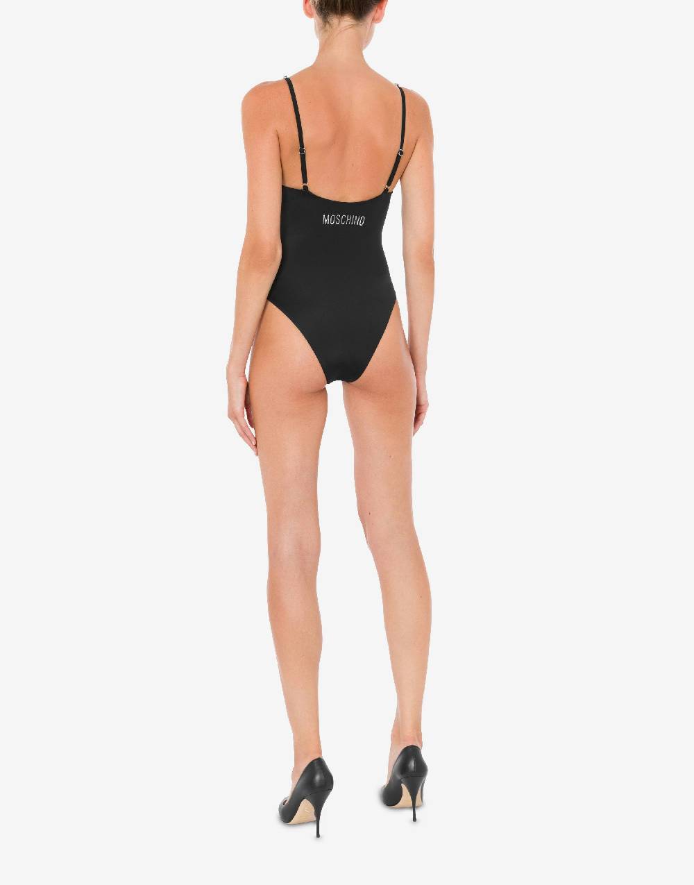 Love Moschino Costume intero Shiny Silver Logo Spedizione Gratuita