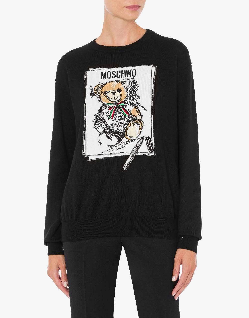 Love Moschino Pullover in cotone Drawn Teddy Bear Qualità Garantita