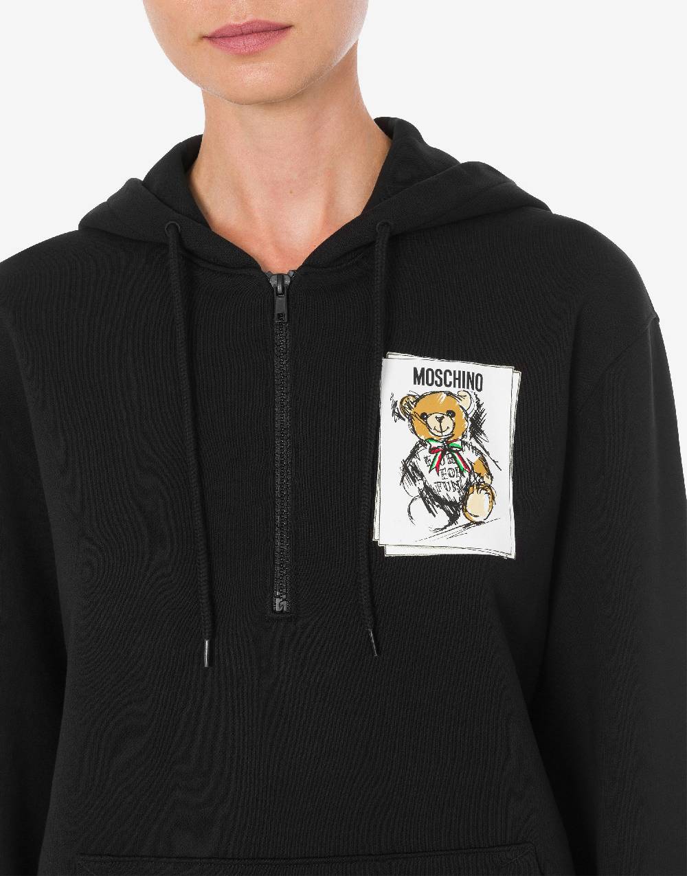 Love Moschino Felpa con cappuccio e zip Drawn Teddy Bear Soddisfazione Garantita