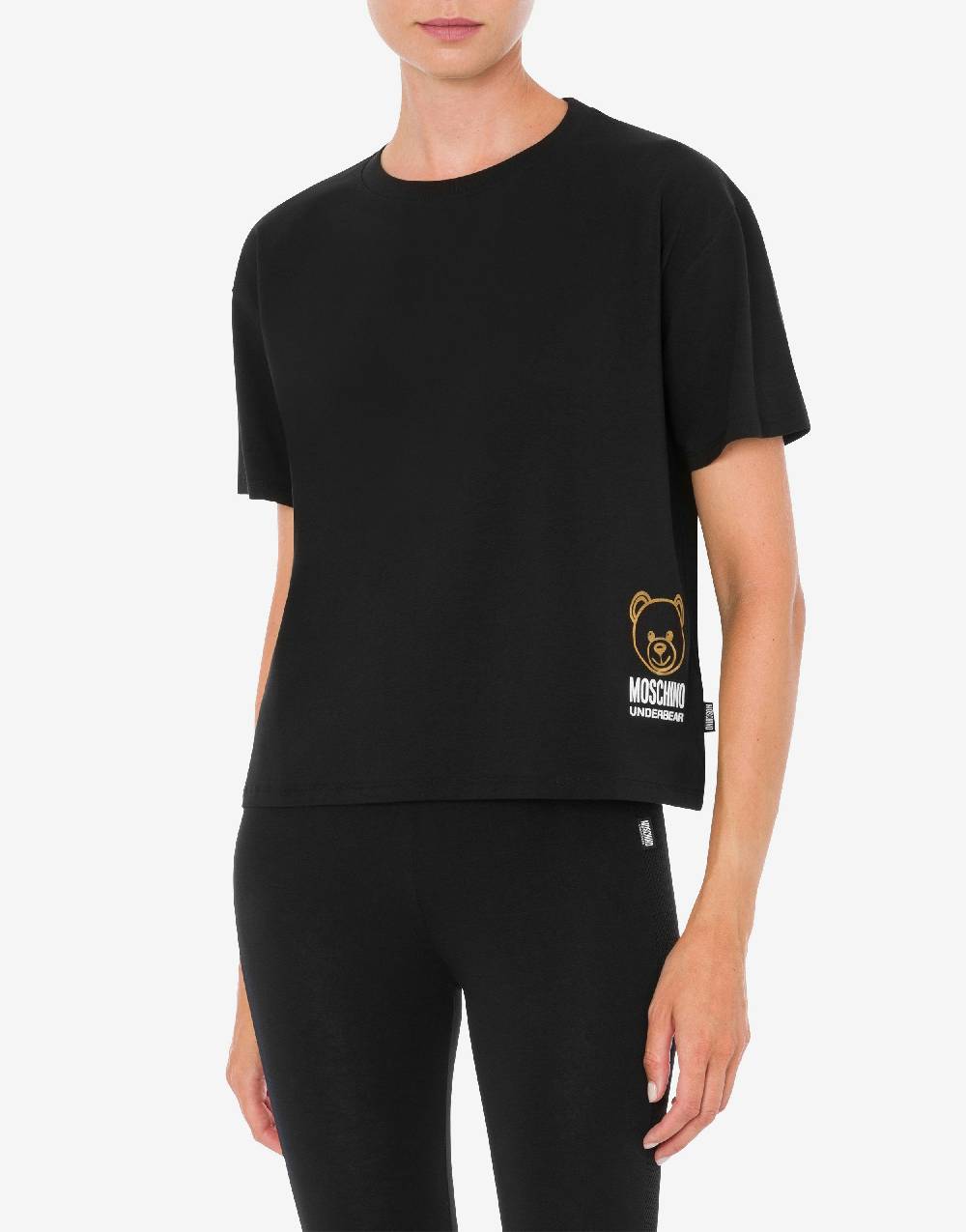 Love Moschino T-shirt in jersey stretch Flock Teddy Bear Promozione Limitata