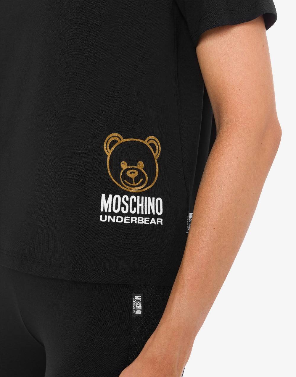 Love Moschino T-shirt in jersey stretch Flock Teddy Bear Promozione Limitata