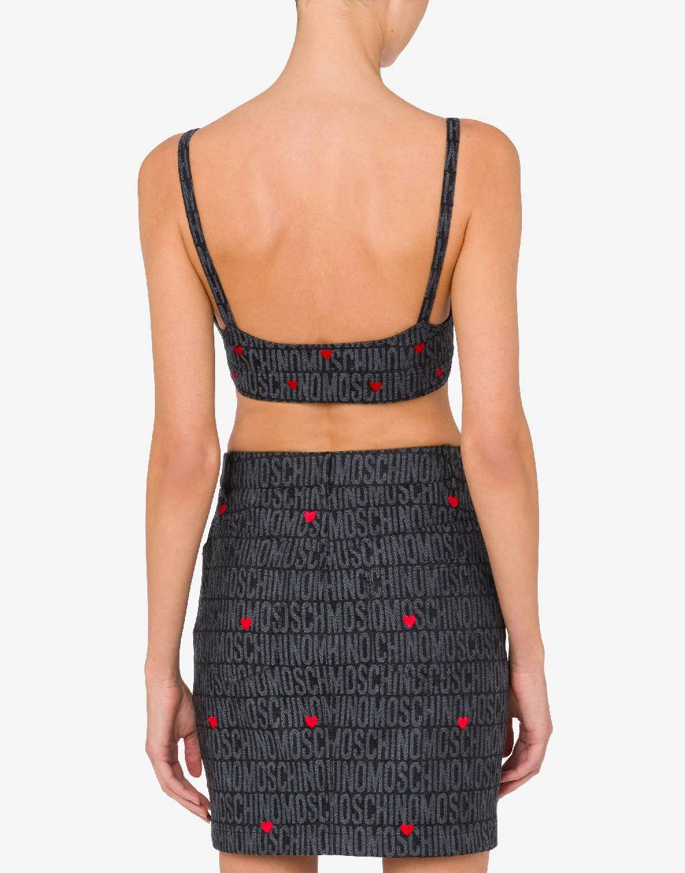 Love Moschino Crop top in denim con cuori Allover Logo Nuovo