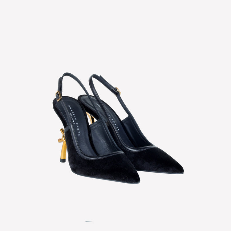 Roberto Festa SLINGBACK IN VELLUTO CON TACCO SCULTURA LOGO SANDY Offerta