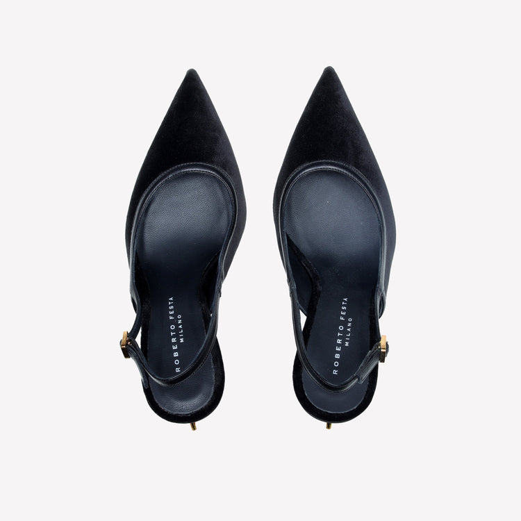 Roberto Festa SLINGBACK IN VELLUTO CON TACCO SCULTURA LOGO SANDY Offerta