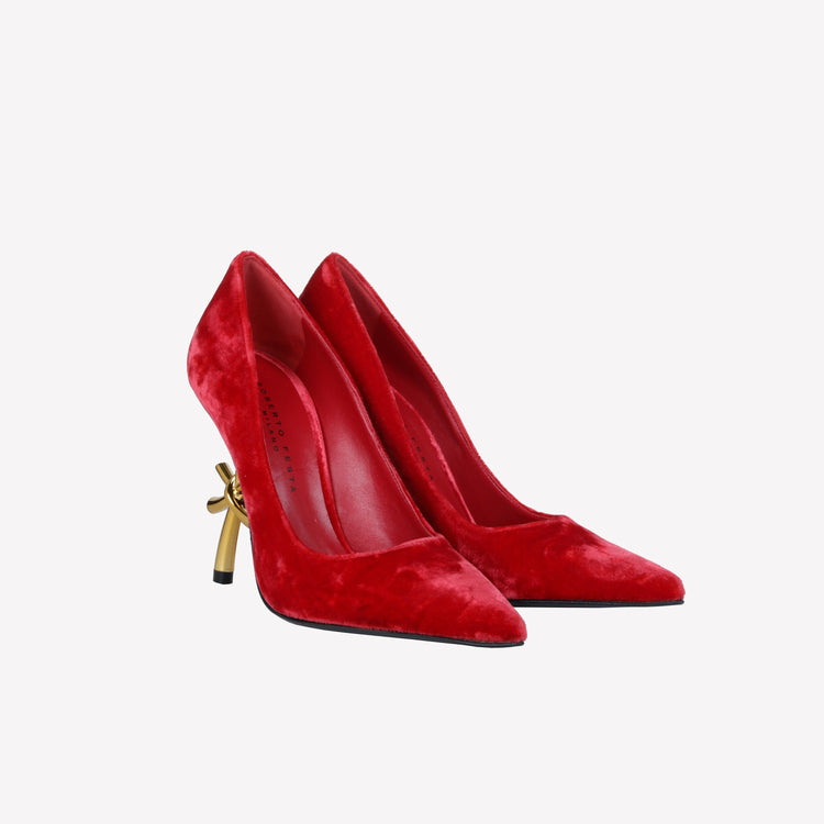 Roberto Festa DECOLLETE’ IN VELLUTO ROSSO CON TACCO SCULTURA LOGO DEAR Online