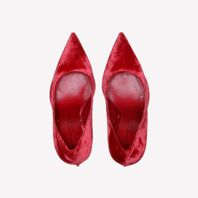 Roberto Festa DECOLLETE’ IN VELLUTO ROSSO CON TACCO SCULTURA LOGO DEAR Online