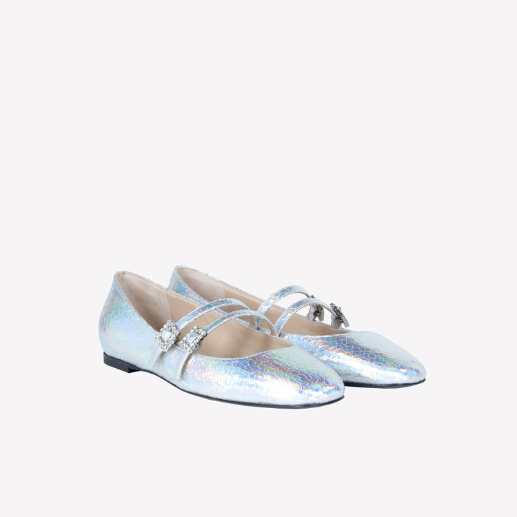 Roberto Festa BALLERINA IN PELLE LAMINATA CON DOPPIO CINTURINO E FIBBIA STRASS JULIE Outlet
