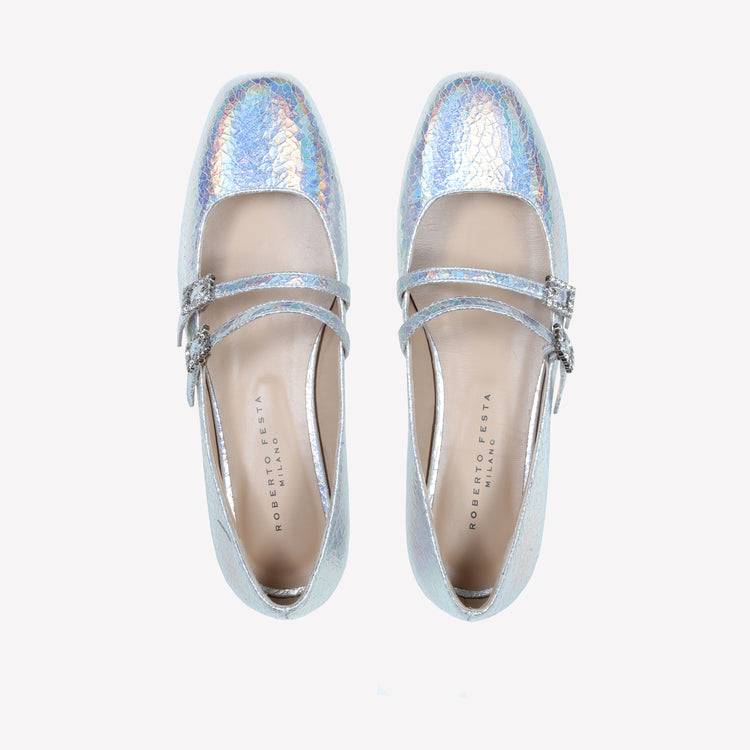 Roberto Festa BALLERINA IN PELLE LAMINATA CON DOPPIO CINTURINO E FIBBIA STRASS JULIE Outlet