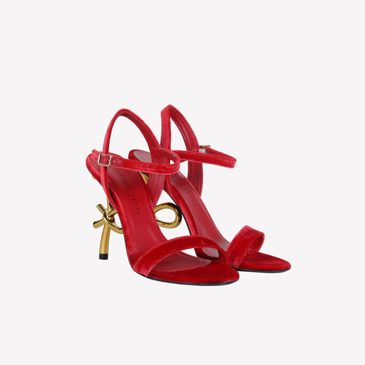 Roberto Festa SANDALO IN VELLUTO ROSSO CON TACCO SCULTURA LOGO META Hotsell