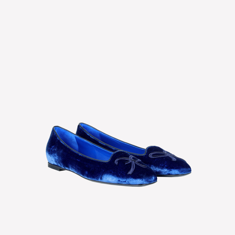Roberto Festa BALLERINA IN VELLUTO BLU CHINA CON RICAMO RF FELIX Offerta temporanea