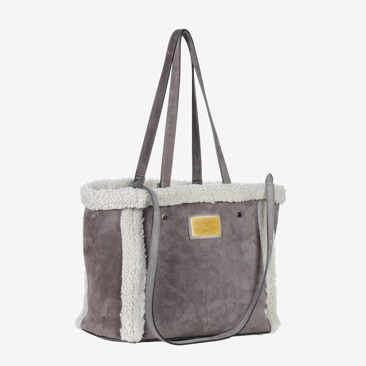 Roberto Festa BORSA SHOPPING IN CAMOSCIO LIGHT FANGO CON RIPORTI IN MONTONE TAUPE RAISSA Spedizione Gratuita