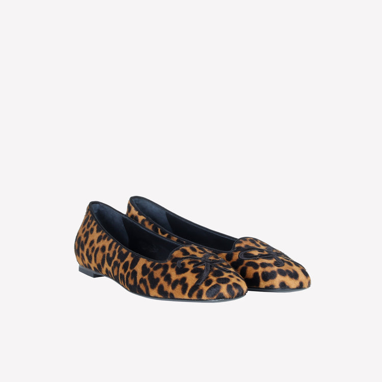 Roberto Festa BALLERINA IN PELLE DI VITELLO CON STAMPA LEOPARDATA CON RICAMO RF FELIX Consegna Veloce