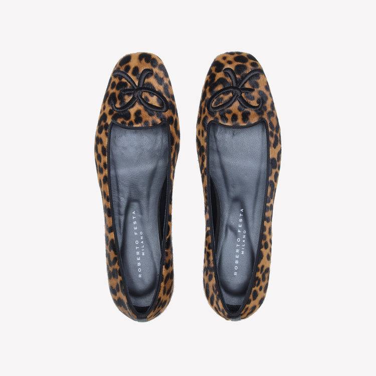 Roberto Festa BALLERINA IN PELLE DI VITELLO CON STAMPA LEOPARDATA CON RICAMO RF FELIX Consegna Veloce