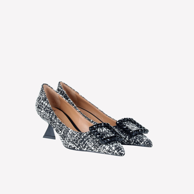 Roberto Festa DECOLLETE’ IN TESSUTO TWEED CON FIBBIA QUADRA CRISTALLI EVILLY Fino al 50% di sconto