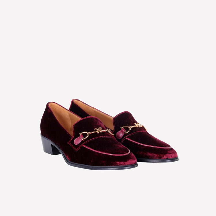 Roberto Festa MOCASSINO IN VELLUTO BORDEAUX CON ACCESSORIO MORSETTO ORO AXEL Prezzo Ridotto