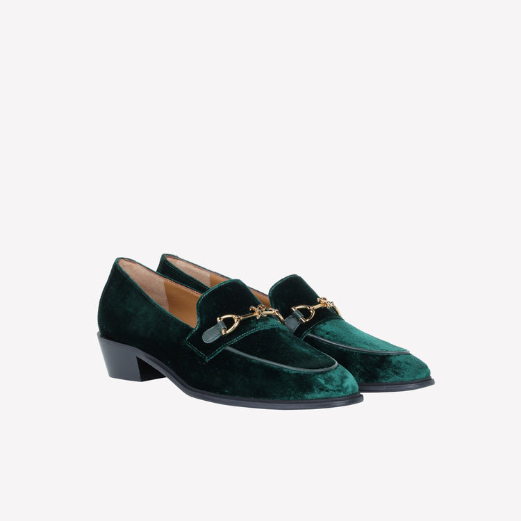 Roberto Festa MOCASSINO IN VELLUTO GREEN CON ACCESSORIO MORSETTO ORO AXEL Sottocosto