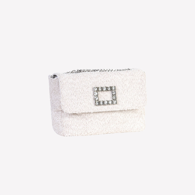 Roberto Festa BORSA A SPALLA IN BOUCLE CALCE CON ACCESSORIO STRASS TROPEA LUX Vendita Calda