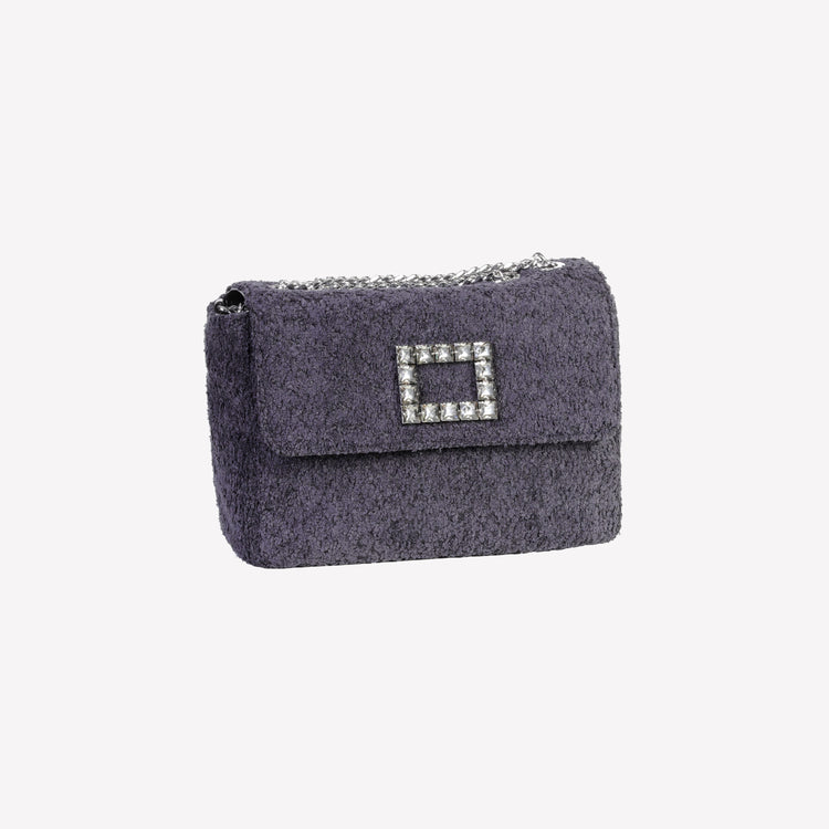 Roberto Festa BORSA A SPALLA IN BOUCLE NERO CON ACCESSORIO STRASS TROPEA LUX Vendita Economica
