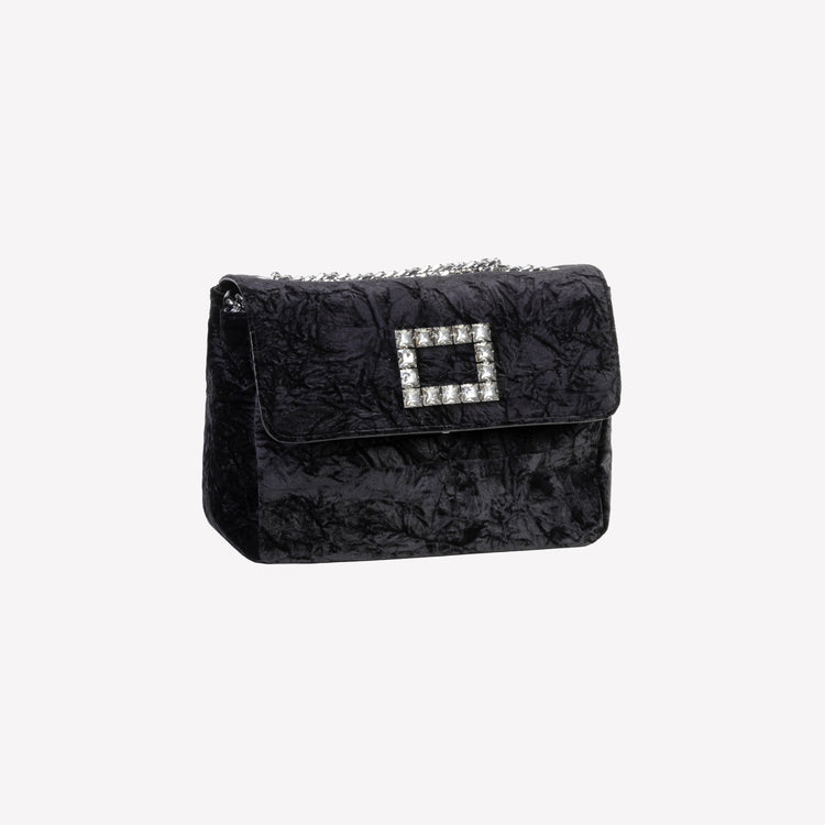 Roberto Festa BORSA A SPALLA IN VELLUTO NERO CON ACCESSORIO STRASS TROPEA LUX Saldi Di Fabbrica