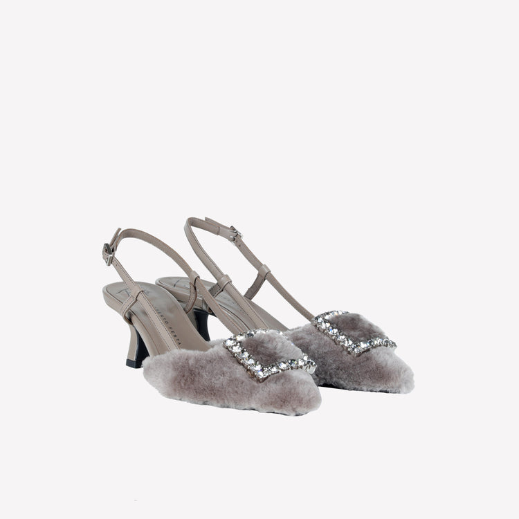 Roberto Festa SLINGBACK IN VISONE NUTRIA CON FIBBIA QUADRA CON CRISTALLI STEFI Vendite Flash